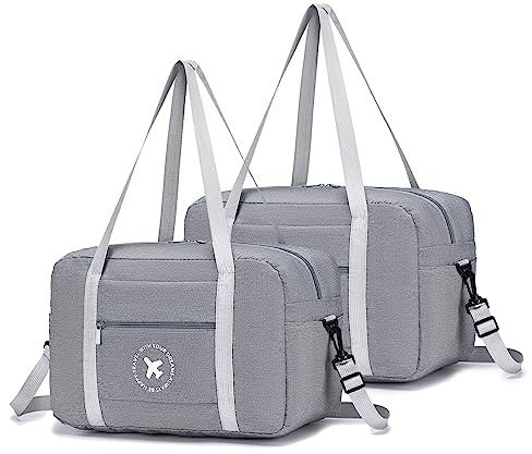 BAGZY Maleta 40x20x25 cm Ryanair 2PCS Bolso de Viaje Maletas de Viaje Cabina Plegable Bolsa de Viaje Neceser Viaje Bolsa de Hombro de Gimnasio Bolsa Deportiva Mano Maleta de Viaje (Gris)