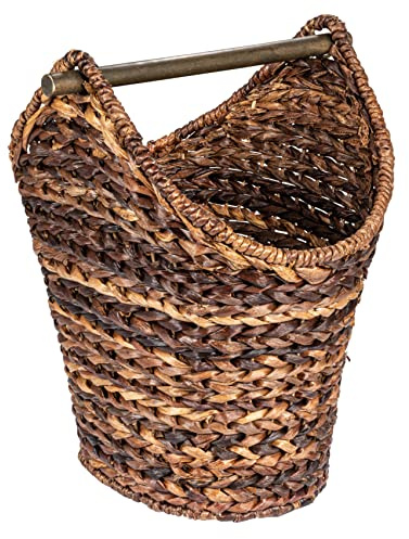 Creative Co-Op Boho Oval Braided Bankuan Bathroom Tissue/Toilet Paper Basket with Wood Handle, Brown