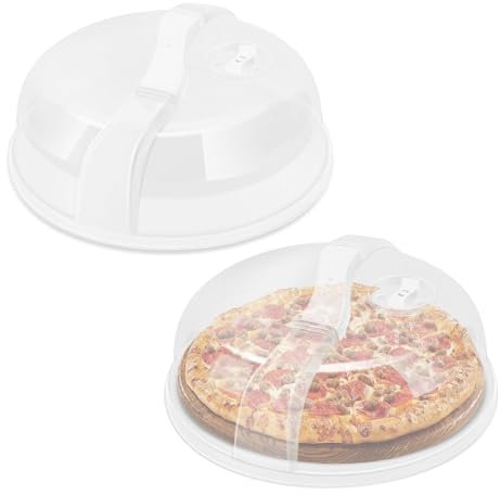 Flexzion 2 Pack 10.5 Inch Microwave Splatter Cover - BPA-Free Anti-Splatter Microwave Cover with Adjustable Steam Vent, Dishwasher Safe, Transparent Plastic Food Covers for Microwave Cooking