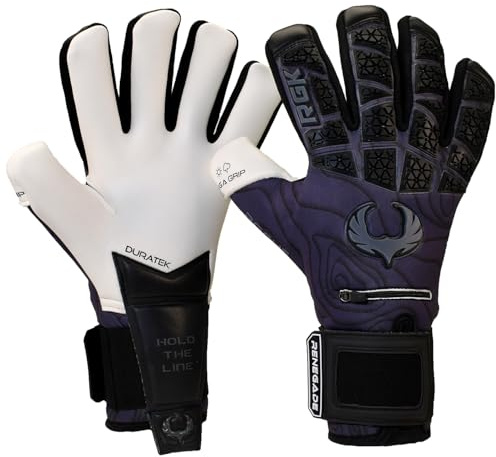 Renegade GK Limited Edition Rogue Archer Goalie Gloves with Fingersaves | 4mm Giga Grip | Black Goalkeeping Gloves (Size 9, Youth-Adult, Neg. Cut, Level 4+)