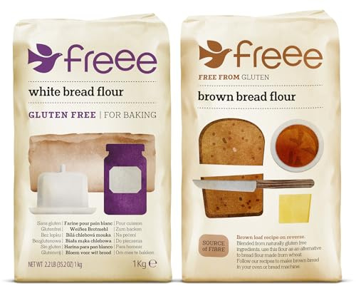 Freee Bread Flour Selection Pack - 1 x White Bread Flour 1kg & 1 x Brown Bread Flour 1kg - Total 2 Packets - Free from Gluten