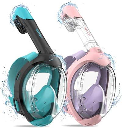 ACURE dykmask för barn med fullt ansikte - anti-dimma snorkelutrustning, snorkelmask för nybörjare simmare i åldrarna 3–8 år (2 st, svart/grön och lila rosa)