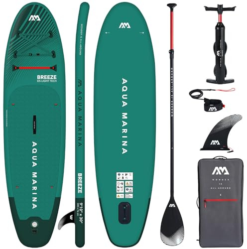 Campsup SUP Aqua Marina Breeze Planche de stand up paddle gonflable 9'10 | 300 x 76 x 12 cm | Planche de surf pour débutants et confirmés avec accessoires | Charge maximale : 100 kg