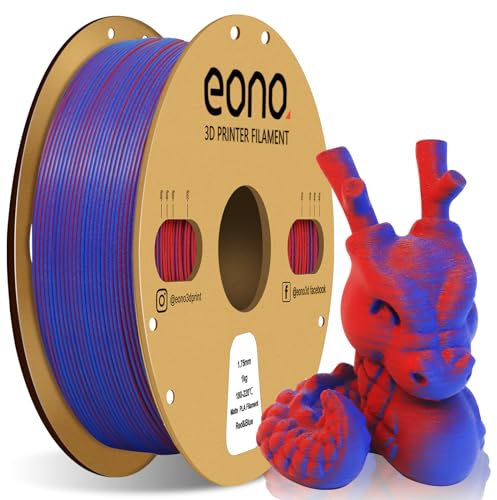 Eono Dual Zweifarbig PLA Filament 1.75mm für 3D Druck, 3D Drucker Filament 1kg Spule +/- 0,03 mm(2.2lbs), Matt Rot Blau