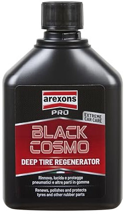 Arexons Car Care Pro BLACK COSMO Nero Gomme - Rinnova Pneumatici Estremo, Rinnova, Lucida e Protegge Pneumatici e Parti in Gomma, Non Unge, 500ml
