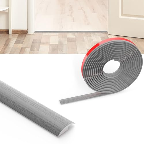 Flintronic Övergångsprofil, självhäftande, 2m x 3.5cm PVC golvlist, övergångslist golv, utan borrning, täcklist för kakel, trä, laminat, höjdjustering 5mm (Grå trämönster)