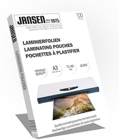 Jansen - Laminierfolien, 100 Stück, A3 75/80 mic, hochglanz, Die Verpackung kann variieren