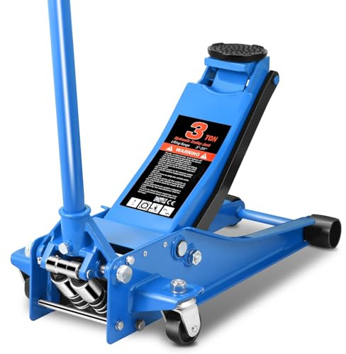 Auto Dynasty 3 Ton Low Profile Floor Jack, Heavy Duty Steel Hydraulic Car Jack with Dual Pistons Quick Lift Pump, Hydraulic Racing Floor Jack, Lifting Range 3 to 20, Blue