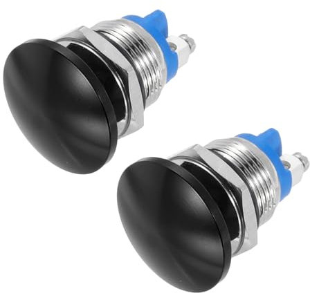 sourcing map 2PCS 3A 16MM 5/8 Momentary Mushroom Head Push Button Switch 12V 24V 120V 250V AC Black 1NO Waterproof IP65 SPST Domed Round 2 Screw Foot Switch