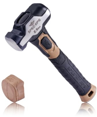 Spec Ops Tools Engineering Hammer, 2.5 lb Sledge hammer with Removable Soft Mallet Cap & Bi-Material Shock Absorbing & Vibration Dampening Handle, 3% Donated to Veterans, Black/Tan