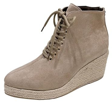 Stivaletti da donna con tacco elegante, con tacco a zeppa, con tacco alto, in pelle scamosciata, con tacco alto, alla caviglia, Chelsea, beige., 37 EU