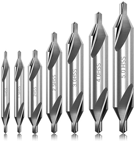 7 Juego de Brocas de Centro Centradoras en HSS para Metal, HSS Herramienta Precisas de Perforación Herramientas de Torno de Metal de 1/1,5/2/2,5/3/4/5 mm con Ángulo de 60°