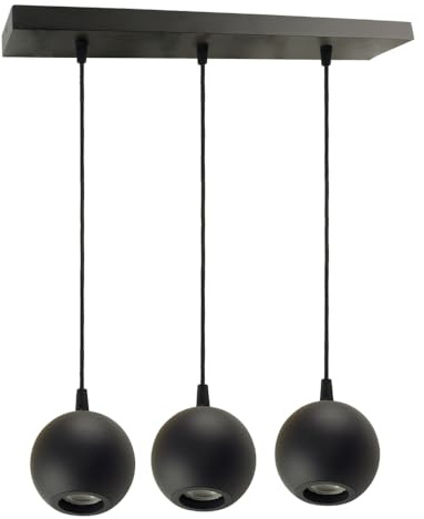 ENOVALITE Pendelleuchte GLOBE, 3-flammig, GU10 Fassung, aus Metall, Ø10cm, matt schwarz - Hängelampe Deckenleuchte Kugel Spot Küche Esszimmer