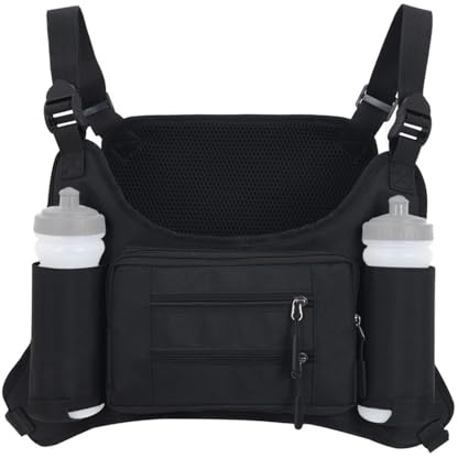 Sac de poitrine de sport, gilet de course léger avec poche pour bouteille d'eau, sac Molle Chest Rig avec grande capacité pour l'entraînement, la course, le cyclisme, Noir , Classique