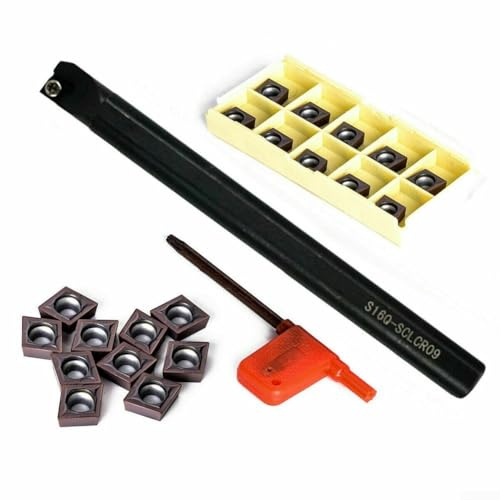 10 piezas de insertos de torneado de carburo, 16 mm S16Q-SCLCR09 barra de mandrinar herramienta de torneado soporte de torno incluyendo soporte de herramienta de torneado hoja de llave