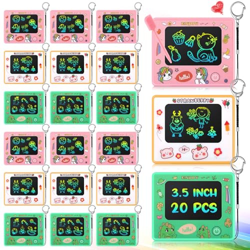 Zhehao 20 Pieces Mini LCD Writing Tablet for Kids Electronic Doodle Board for Backpack Keychain Clip Erasable Colorful Drawing Tablet Erasable Writing Pad Reusable Learning Gift for School Rewards