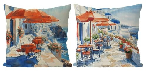 Coussin Exterieur Petite Ville Housse de Coussin Lot de 2 Paysage Coussins Canape Taie Oreiller 45x45 Doux Carré Housse de Canapé Coussins d'extérieur pour Decoration Chambre,Canapé,Chaise T4-673