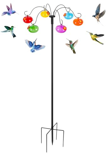 Liitrton Glass Hummingbird Feeders with Shepherds Hook for Outdoors