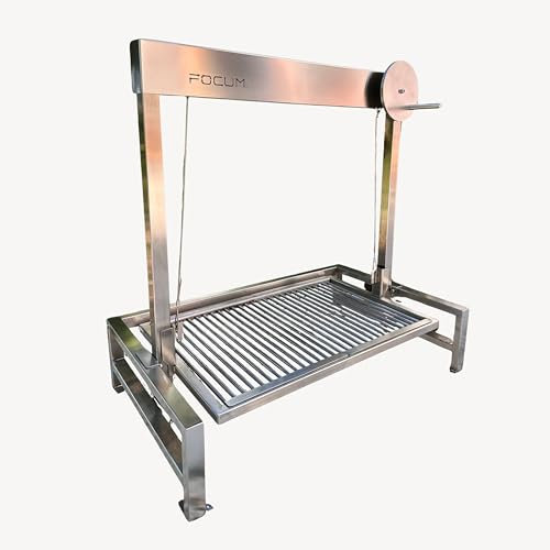 Barbacoa parrilla de sobremesa, sistema de regulacion en altura, modular, a carbón/leña de acero inoxidable AISI 304 FOCUMSTORE