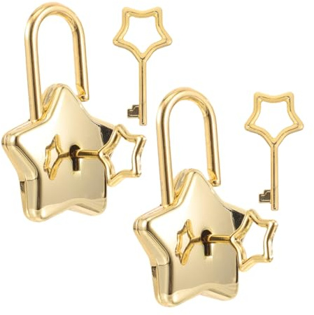 Uonlytech 2 Sätze Mini Vorhängeschlösser Sternform Gold mit Schlüssel Kleines Schloss für Tagebuch Schmuckbox DIY Accessoires Tragbares Privatschloss für Schule Büro und Reise