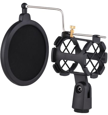 Fafeicy Staffa per Microfono Antivibrazione con Filtro Anti-pop, Supporto Antiurto Regolabile per Microfono a Condensatore 2-4 Cm, Ideale per Podcasting e Giochi