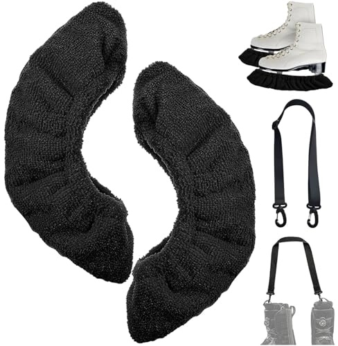 KASESSS 1 Pair Elastic Ice Skate Guards, Soft Ice Skate Soakers with 1 Adjustable Ski Boot Carrier Strap, Ice Skate Blade Covers Accessories for Figure Skating or Hockey for Men Women Boys Girls