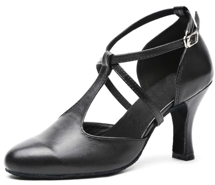 MINITOO Scarpe da Ballo Punta Chiusa Calzature da Ballo con Tacco Nero EU 39