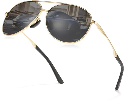 Cyxus Davos Style Aviator Sunglasses for Men Polarized UV400 Protection Military Pilot Sunglasses Trendy for Driving Hiking（1489B06 Gold）