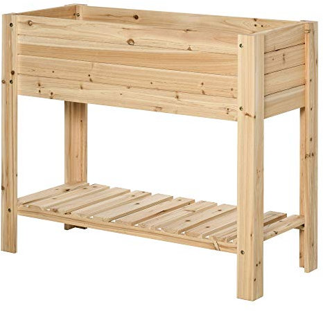 Outsunny Wooden Raised Garden Bed Plant Stand Outdoor Tall Flower Bed Box with Clapboard, Nature Wood Color 100 x 40 x 84cm