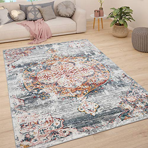 Paco Home Tappeto Soggiorno Tappeto Salotto Pelo Corto Vintage Pastello Moderno Orientale, Dimensione:80x150 cm, Colore:Grigio