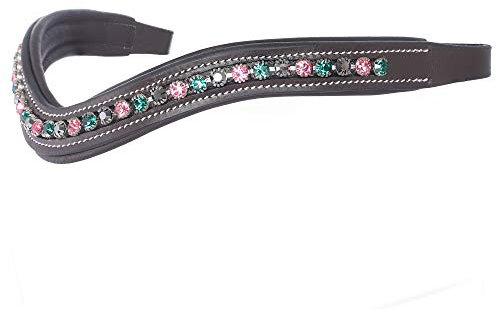Exion Curved Crystal Browband for Horses – Soft Padded Bling English Bridle Brow Band | Dressage, Show, Jumping | Black, Brown | Rose, Emerald, Jet Hematite Crystal Browband For Horses