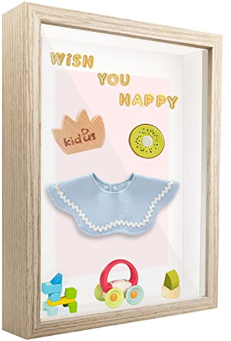sunmeg 3D Marco de Fotos 20 x 25cm- Marco para Objetos de hasta 3cm- Portafotos Cuadrado para Colgar en la Pared o Escritorio