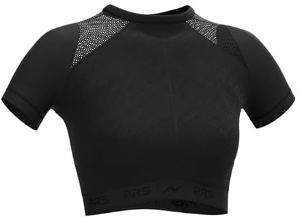 PRS Débardeur Femme Sport Technique Running, Fitness, Yoga – Tee Shirt Femme Sport Respirant – T-shirt Crop Top Léger, Sans Coutures (Top Crop Nera, M-L)