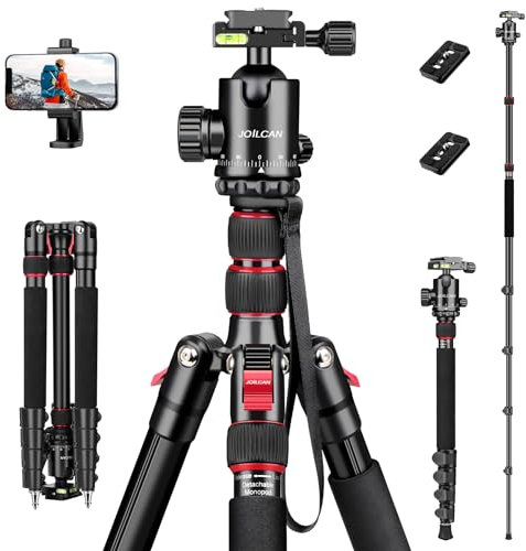 JOILCAN Kamera Stativ 189cm, Leichtes Aluminium Einbeinstativ mit 360°Kugelkopf Abnehmbar & Handyhalterung, Professionelles Stativ für Canon Nikon Sony DSLR Kamera Smartphone, Tragfähigkeit 30lbs