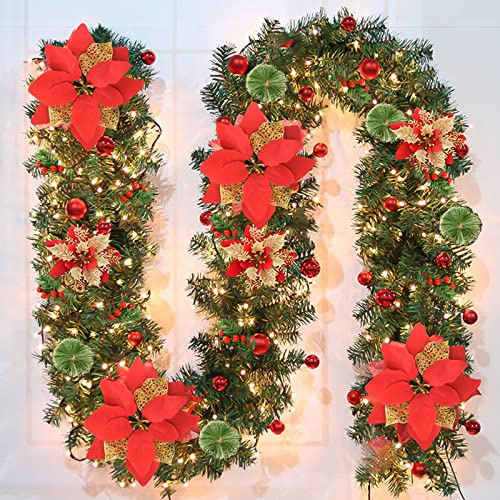 9FT Prelit Artificial Christmas Garland with Lights: Greenery Garland Decoration with 30 Warm LED Lights - Xmas Garland for Office Fireplace Mantle - Christmas's Day Indoor Outdoor Holiday (Garland3)
