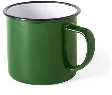 eBuyGB Set of 2 380ml Coloured Enamel Mugs Retro Outdoor Camping Travel Tin Rustic Metal Cups (Green)