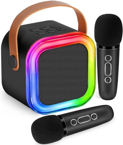 Karaoke Machine for Kids Adults,Mini Wireless Karaoke Microphone Portable Bluetooth Speaker Player with Sponge Covers Gifts Toys for Girls 3, 4, 5, 6, 7, 8, 9,10 +Year Old Birthday Home Party (Black)