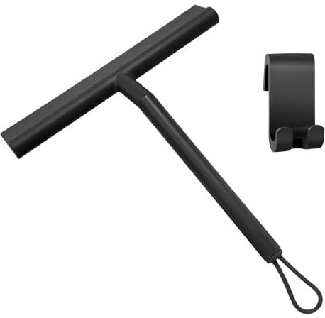 WILLONG Duschabzieher, Abzieher Dusche mit Halter, ohne Bohren Duschabzieher, Fensterabzieher, Bodenabzieher, Wasserschieber, Glasreiniger, Glaswischer für Dusche Schwarz