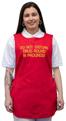 Mirabella Health & Beauty Unisex Cura Tabard Apron Embroidered Do Not Disturb Drug Round in Progress Red XL