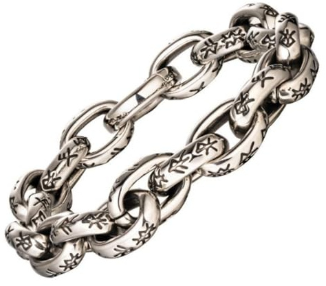 ForFox Pulsera de runas vikingas pulsera de cadena de eslabones de acero inoxidable titanio para hombre 14mm 23cm