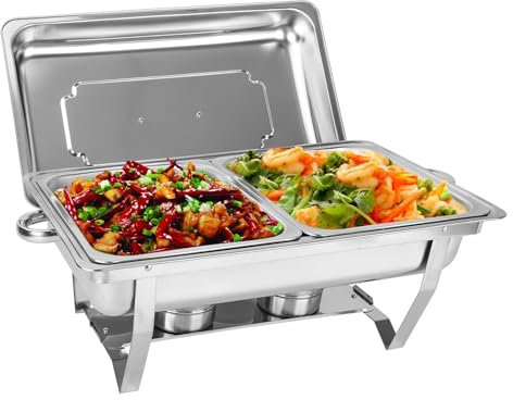 AllRight Warmhaltebehälter Essen 9L, Chafing Dish, 2X 1/2 GN-Behälter Edelstahl Buffetwärmer Mahlzeit Speisenwärmer Wärmebehälter Rechaud für Catering Buffet und Party