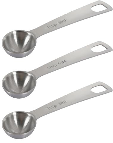 3Pcs 5ml Stainless Steel Measuring Spoons, 1 tsp scoop for Pet Food, Grains, Protein, Spices, Dry Goods, Easy to Clean, Durable Kitchen Tool (Silver)