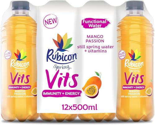 Rubicon Spring Vits Mango Passion Still Vitamin Water - 15 Calories per bottle for healthy hydration - Drinks Multipack 12 x 500ml Bottles