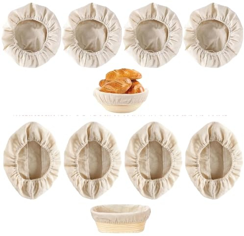 ‌Auped 8 Pezzi Fodera per Cesto di Lievitazione Pane - Tessuto Traspirante per Cesto di Prova, Forma Rotonda/Ovale, Biancheria da Pane Professionale (Include 8 Inserti)