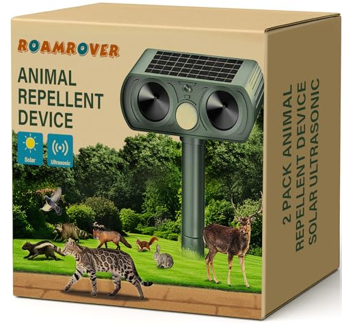 RoamRover Confezione da 2 repellenti per gatti esterni solari, repellenti per gatti ad ultrasuoni, respinge efficacemente gatti, uccelli, volpi, procioni, conigli e roditori (2)