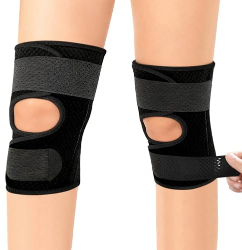 Koxtyzo Tutore Ginocchio, 2 Pezzi Regolabile Ginocchiera Sportiva Neoprene con Stabilizzatori Laterali, Ginocchiera Ortopedica Rotulea Confortevole per Corsa, Lesioni al Menisco, Artrite (L)