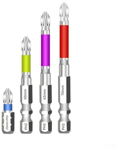 Korsskruvmejsel bit set 4 st PH2 sats huvud halkskydd för manuella och elektriska skruvmejslar legering stål 25 70 mm längd