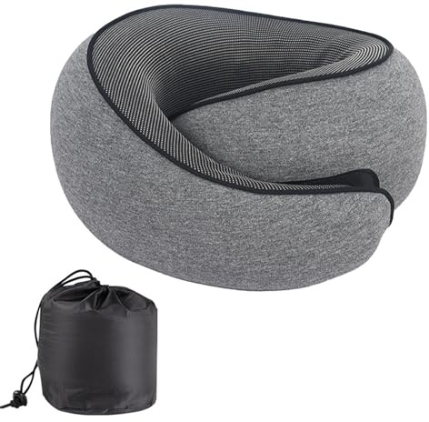 bergxperten sonnoVola Cuscino Da Viaggio Cuscino da Viaggio per il Collo Regolabile in Memory Foam Ultra Leggero e Portatile, Ideale per Viaggi, Treni, Aerei o Riposo a Casa, Grigio Chiaro