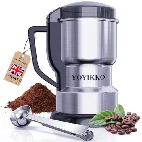 Electric Coffee Grinder 400W，Espresso/Drip/Pour，One-Touch Operation，304 Stainless Steel Blades，Ideal for Coffee Beans, Pepper, Grain, Spice, Nuts (silvery-X60)