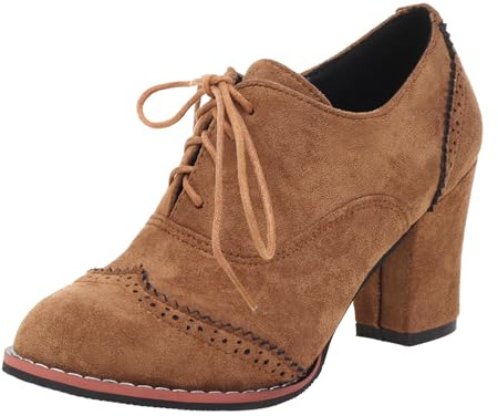 Genérico Botines Mujer Tacón Alto Moda Británica Cordones Cuero Otoño 2026, marrón, 41 EU